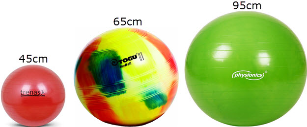 Gymnastikball Größen von Trenas 45cm, TOGU My-Ball 65cm, Physionics 95cm