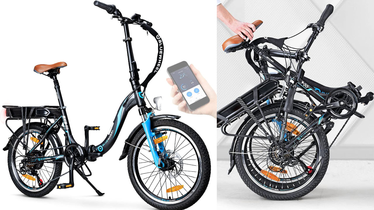 BLUEWHEEL 20 Zoll klappbares E-Bike, Shimano 7 Gang-Schaltung, Klapprad mit App, 250 W Motor, Batterie abnehmbar, 25 kmh bis zu 150 km