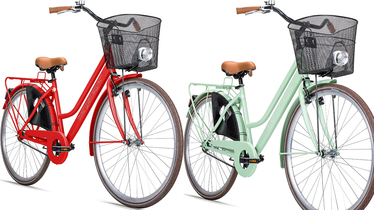 Bergsteiger Amsterdam 26 Zoll, 28 Zoll Damenfahrrad, ab 150 cm, Korb, Fahrrad-Licht, Damen-Citybike mit Rücktrittbremse, Hollandrad im Retro-Design