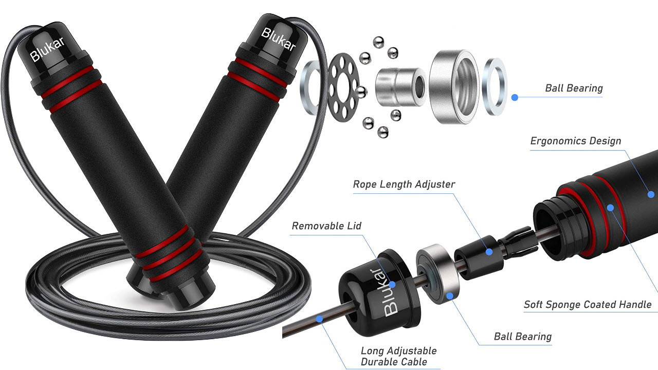 Blukar Springseil, Speed Rope Verstellbar mit Hautfreundlichen Schaum Griffe, Länge Einstellbar, rutschfest und Ideal für Fitness & Ausdauer & Seilspringen, geeignet für Kinder und Erwachsene