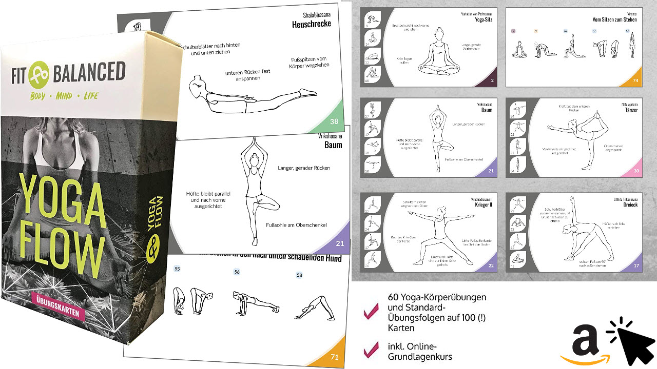 Fit&Balanced Yoga Karten für Anfänger und Fortgeschrittene mit 60 Yogaübungen