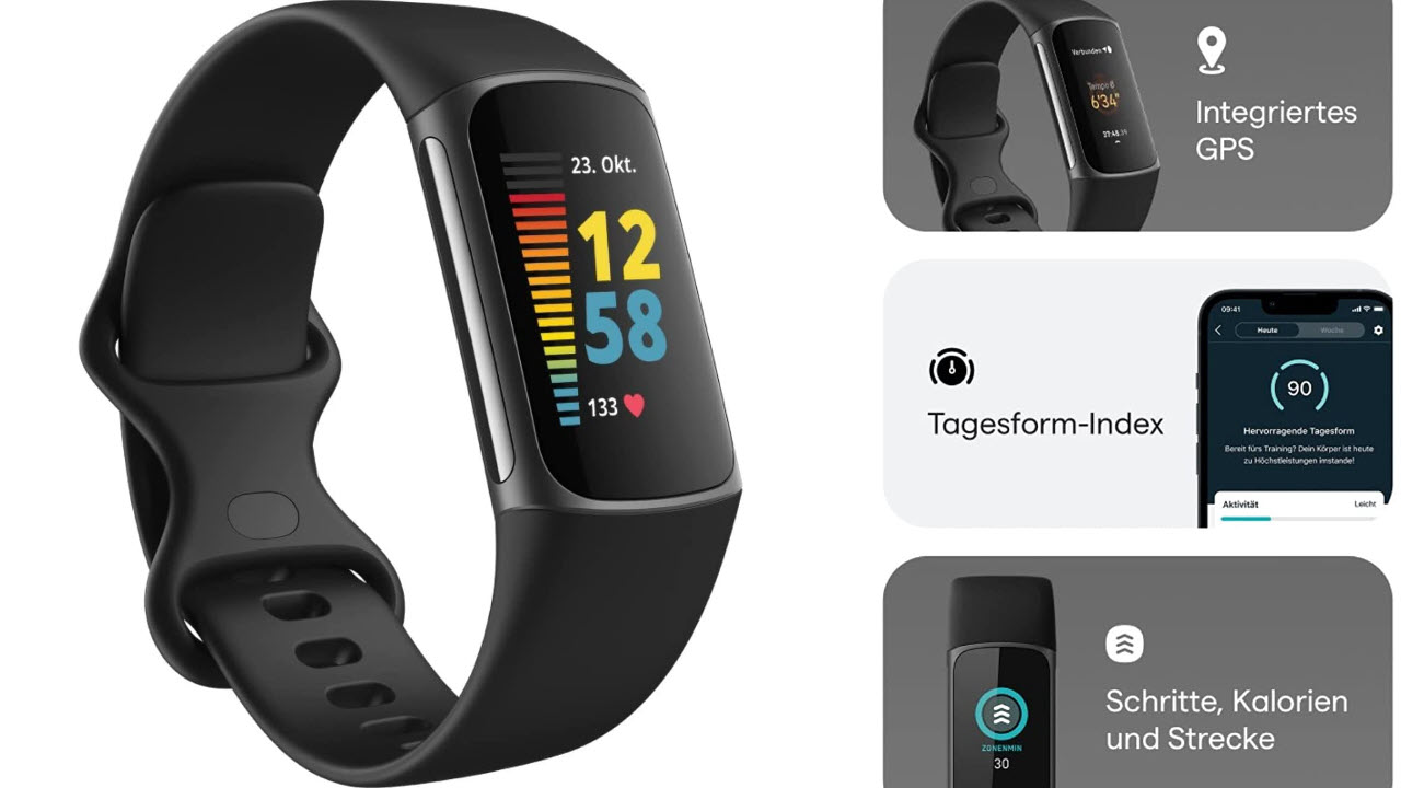 Fitbit Charge 5 Aktivitäts-Tracker mit Schrittzähler, GPS, bis zu 7 Tagen Akkulaufzeit und Tagesform-Index