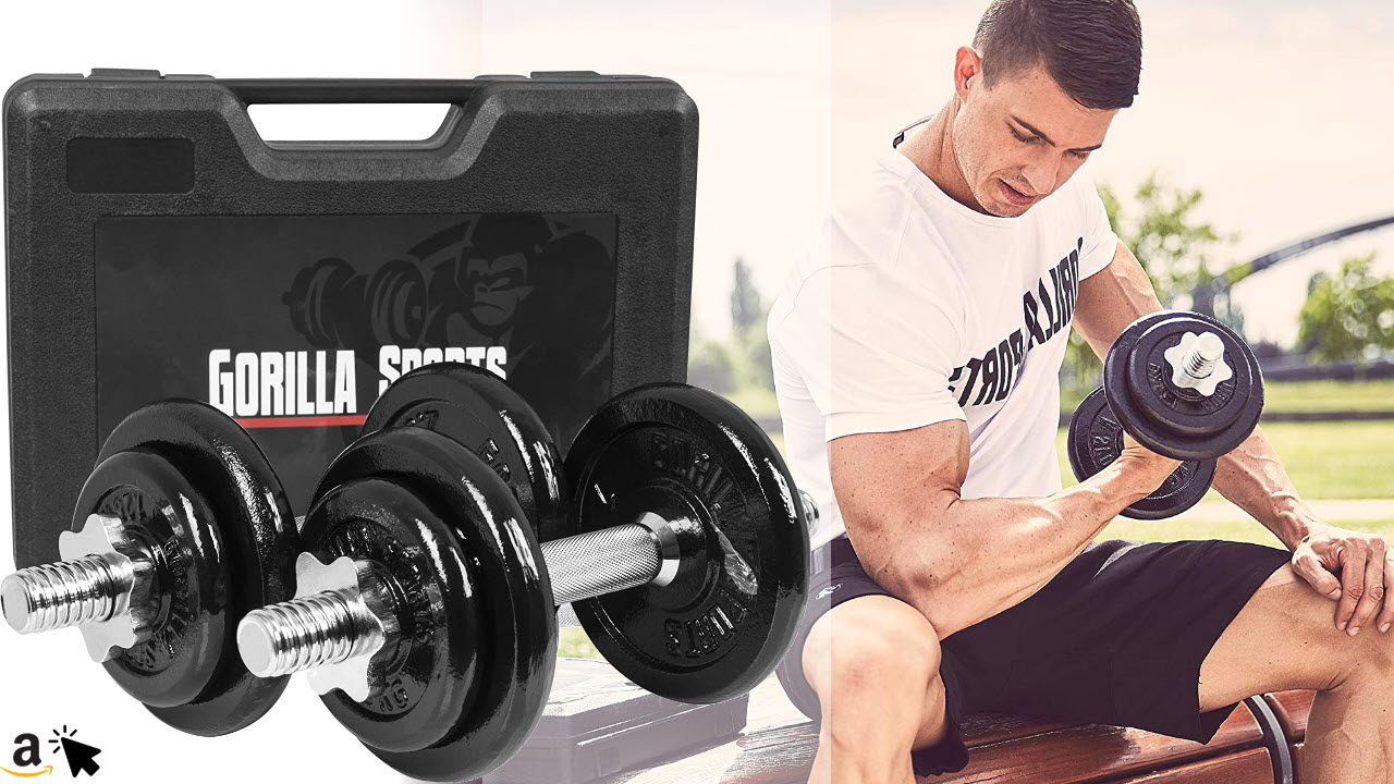 GORILLA SPORTS Kurzhantel-Set 20kg Gusseisen mit Koffer & Sternverschluss