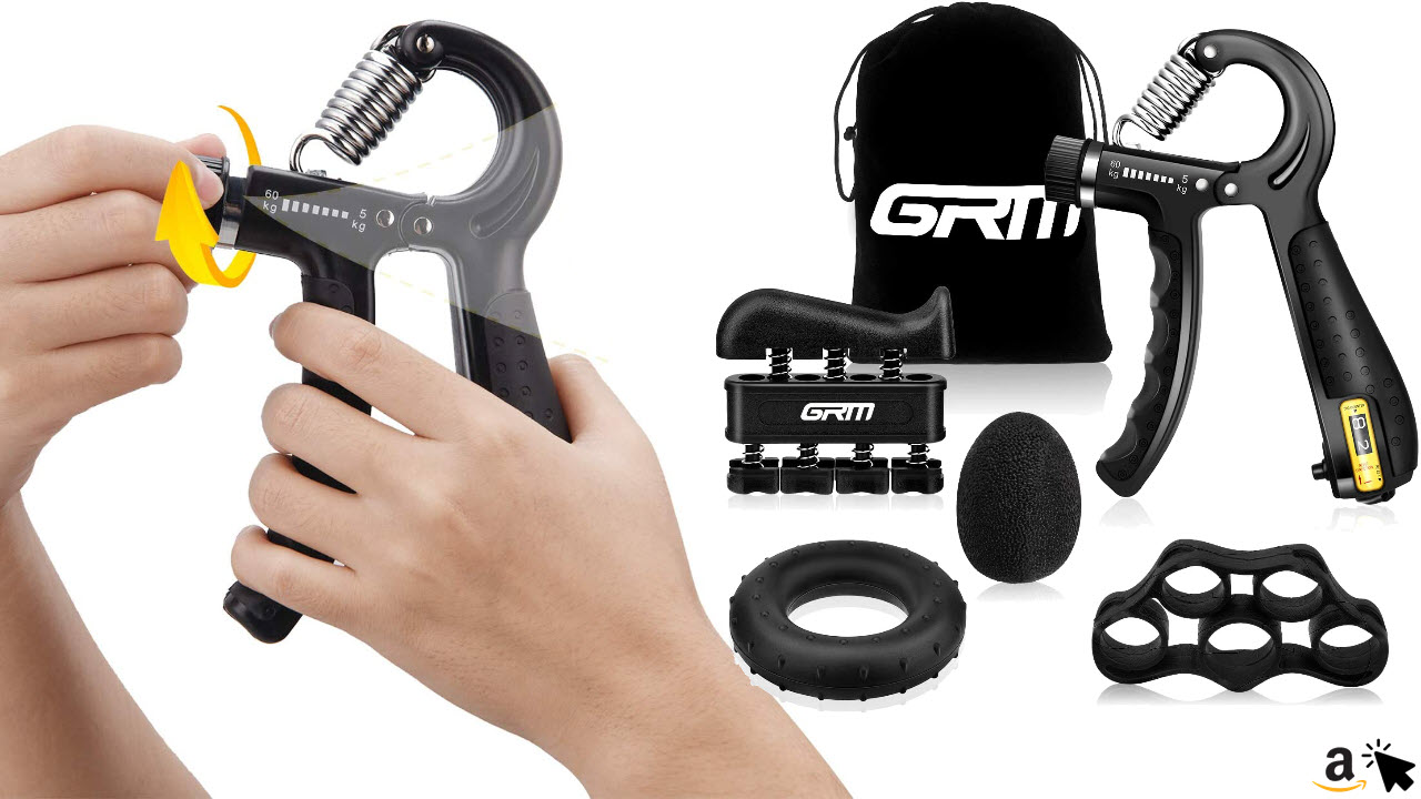 GRM Handtrainer Set - Fingerhantel verstellbar mit Zählfunktion