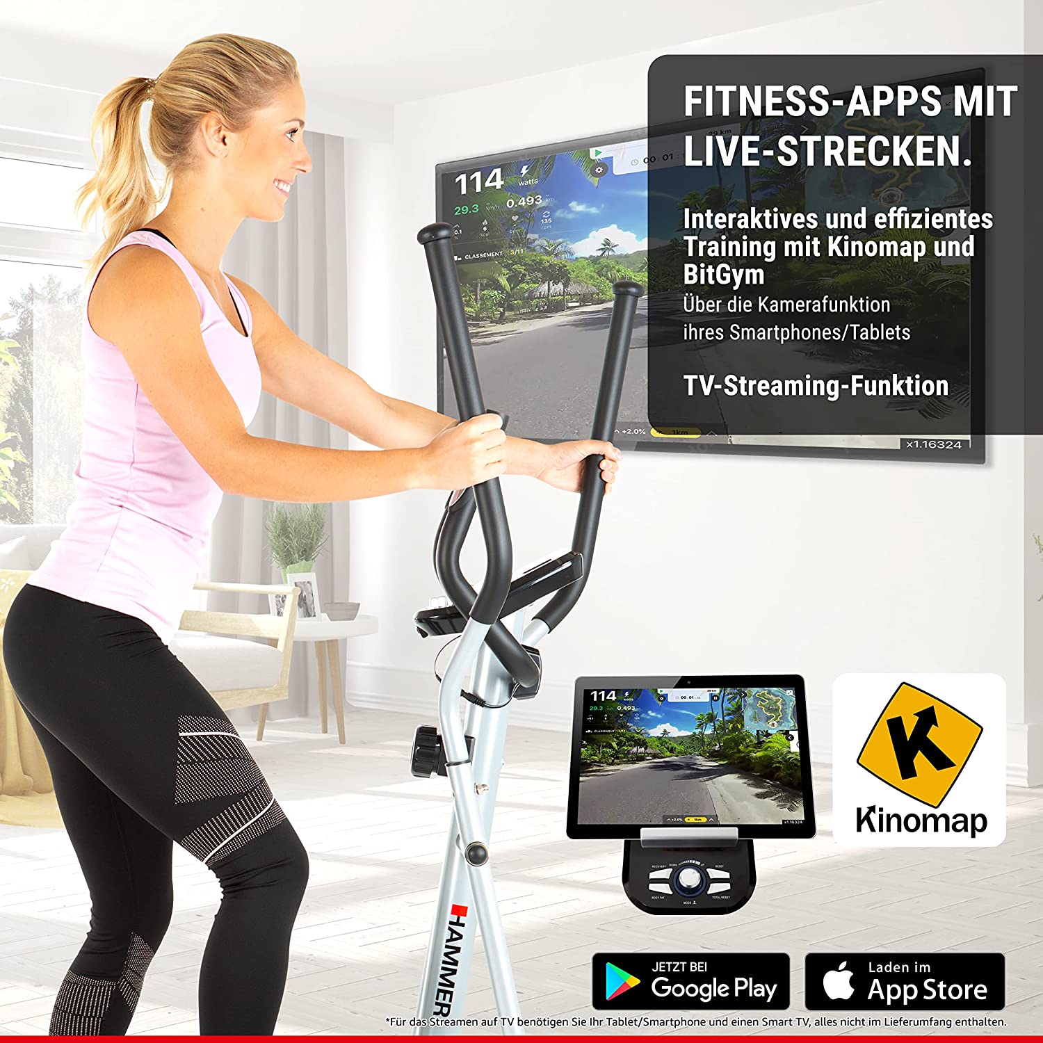 HAMMER Crosstrainer CT3, mit Smartphone- und Tablethalterung, Cardiogerät mit Handpulssensoren