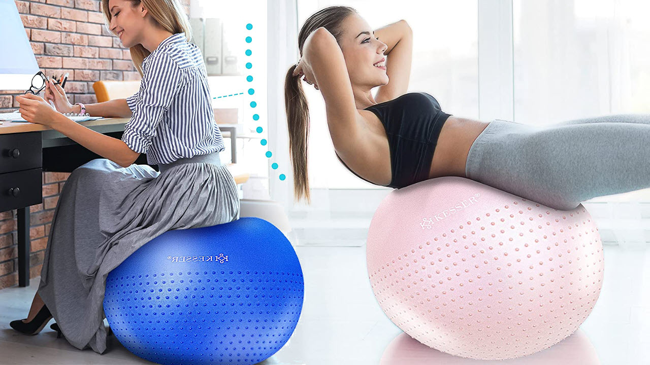 KESSER Gymnastikball mit Massagenoppen, Dicker Yogaball, Sitzball mit Luftpumpe