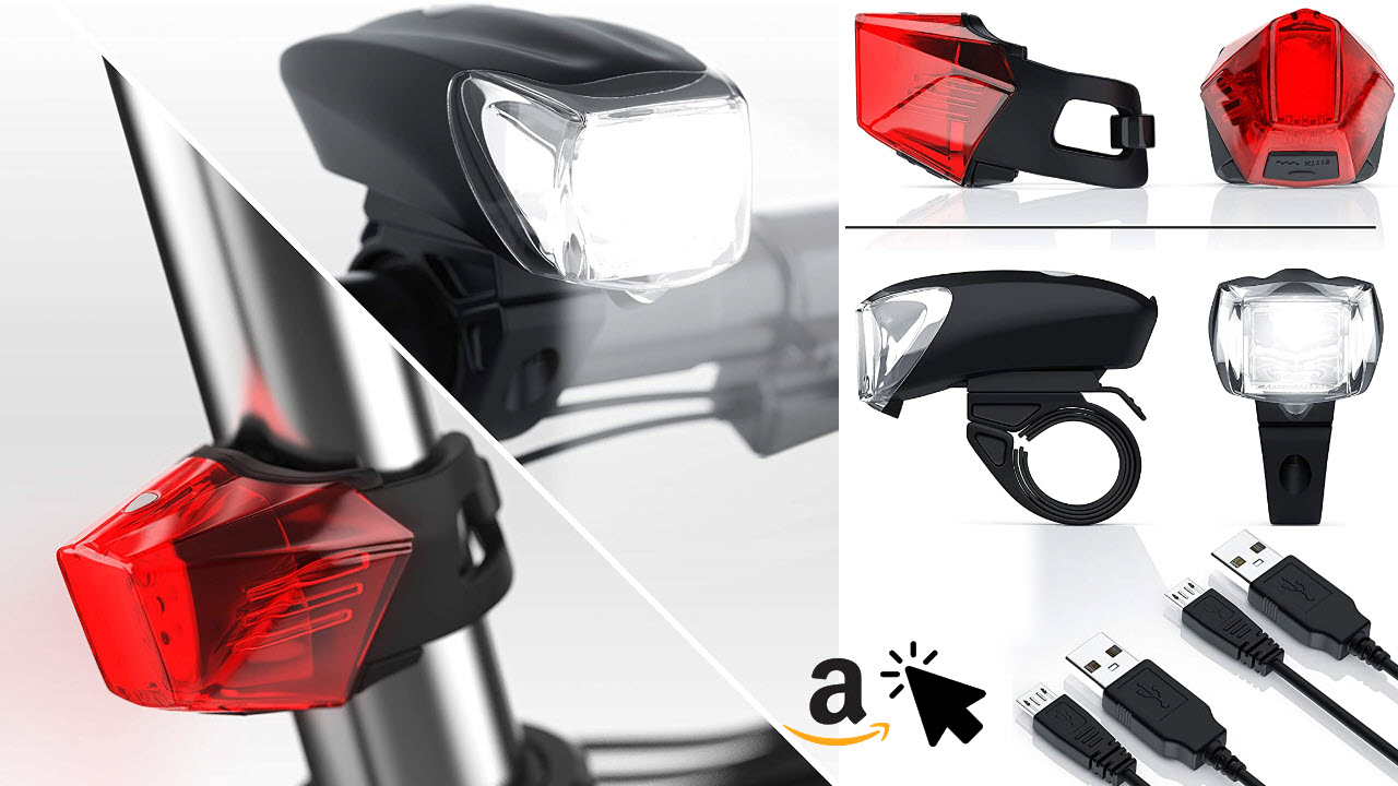 LED Akku Fahrradbeleuchtung Set StVZO - Mini Fahrradlampen-Set Vorderlicht Rücklicht