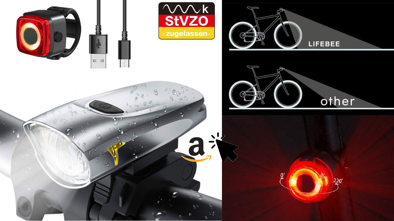 LIFEBEE LED StVZO Fahrradlicht Set - 2600mAh Akku - IPX5 Wasserdicht Frontlicht Rücklicht