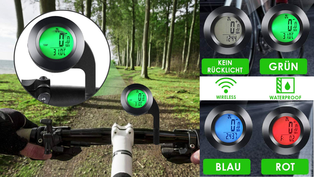 MonTop Fahrradcomputer Kabellos Wasserdicht Fahrradtachometer mit 3 Hintergrundbeleuchtung