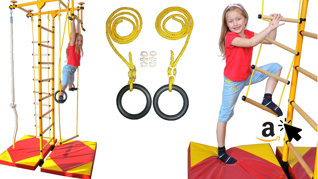 NiroSport FitTop M1 Indoor Klettergerüst für Kinder Sprossenwand für Kinderzimmer Turnwand Kletterwand