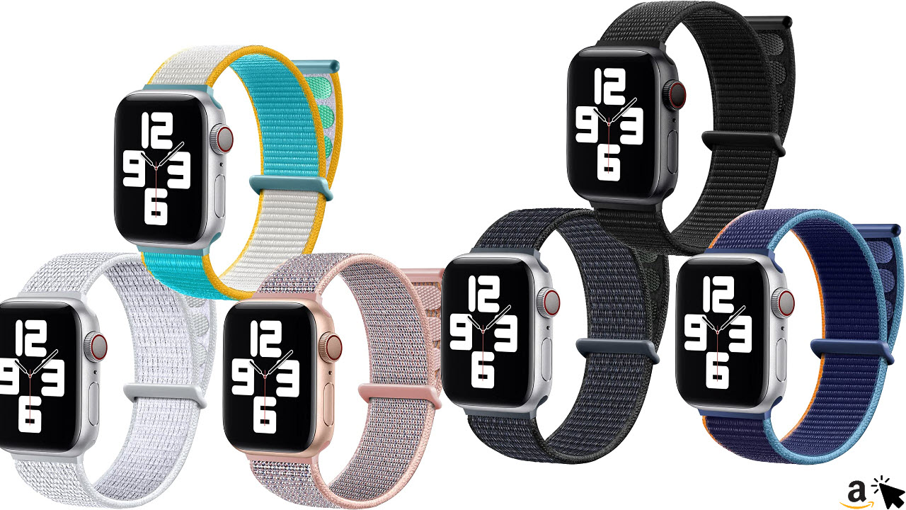 Ouwegaga Apple Watch Nylon-Gewebe Sport Solo Loop mit Klettverschluss, 3 Farben Sets