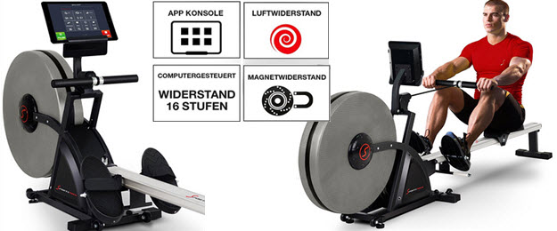 Sportstech Rudergeräte RX500 RX600 mit Smartphone steuerbar - Fitness App mit Trainingsergebnis - 16 Programme - Magnetwiderstand bzw Luft- und Magnetwiderstand - Widerstandsstufen - Wettkampfmodus - Pulsgurt kompatibel - klappbar