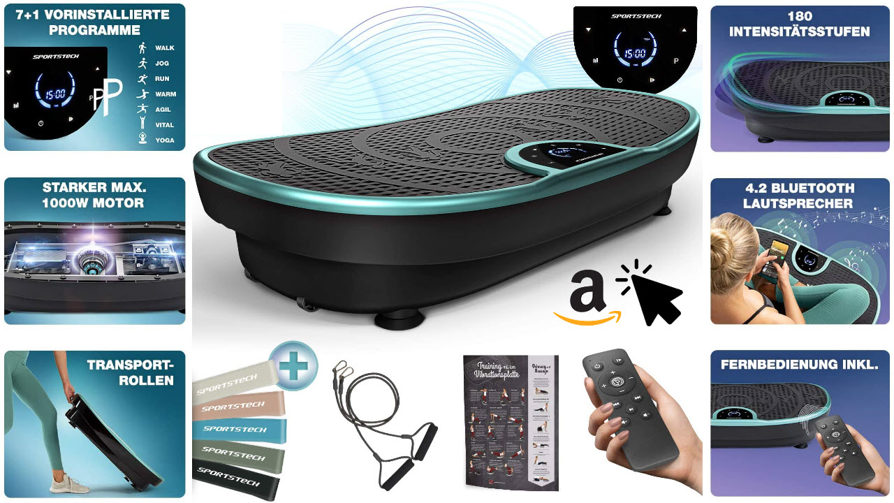 Sportstech VP250 Vibrationsplatte leise mit bluetooth lautsprechern