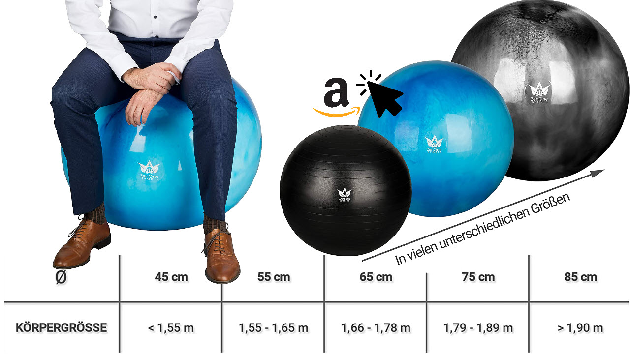 ZenBall Gymnastikball - Premium Sitzball 45cm 55cm 65cm 75cm 85cm